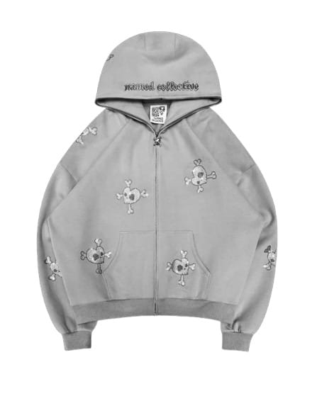 FATAL RHINESTONE ZIP HOODIE SMOKE