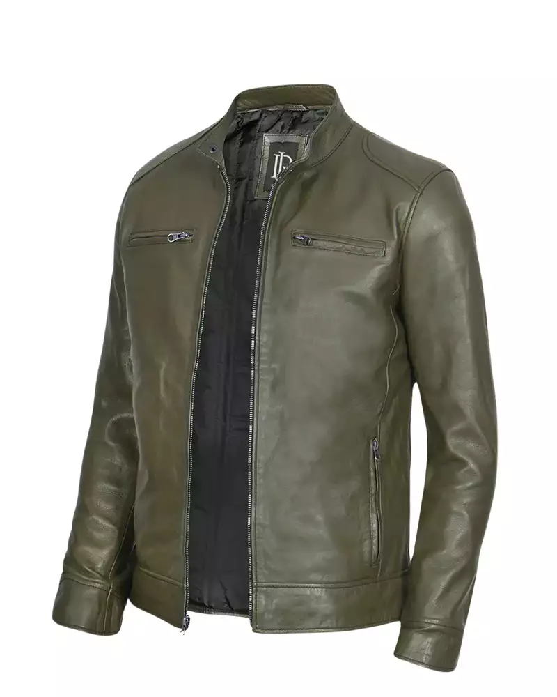 Men's Distressed Green Leather Jacket